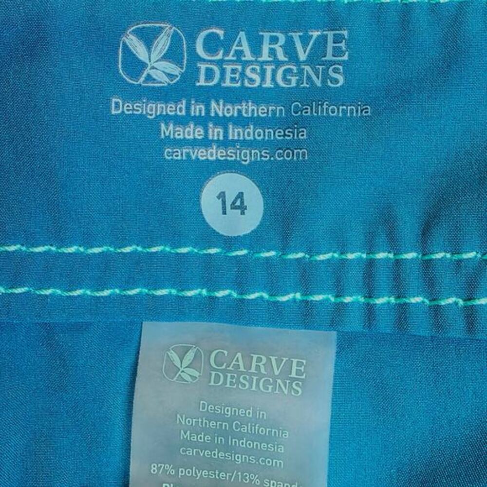 Title‎ Nine Carve Designs Board Shorts Lace Up Sz 14 XL Teal Green Swim Unlined - Picture 3 of 11